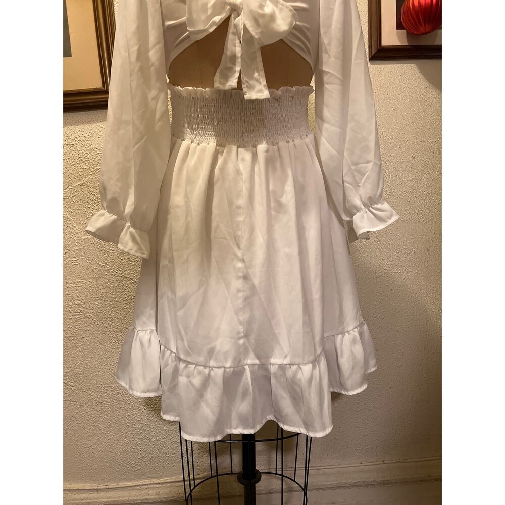 Zaful Square Neck Off the Shoulder Lantern Sleeve Tie Back Dress NWT Size 6 - Picture 11 of 14